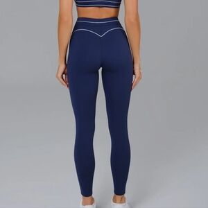 Navy Blue Seam Detail Leggings